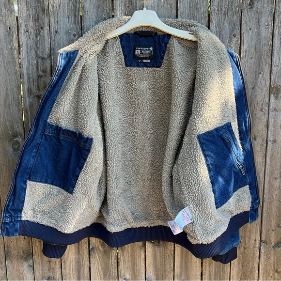 Carhartt Sherpa Lined Denim Jacket, Womens XL, Blue Crewneck - Picture 3 of 7